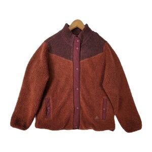 RIDGECUT TOUGHWEAR SHERPA FLEECE JACKET BROWN BURGUNDY COLORBLOCK MENS LARGE